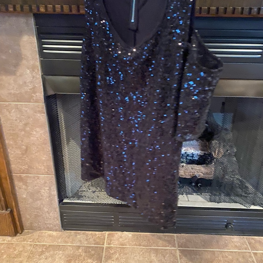 New York & Company Black Sequin Blouse